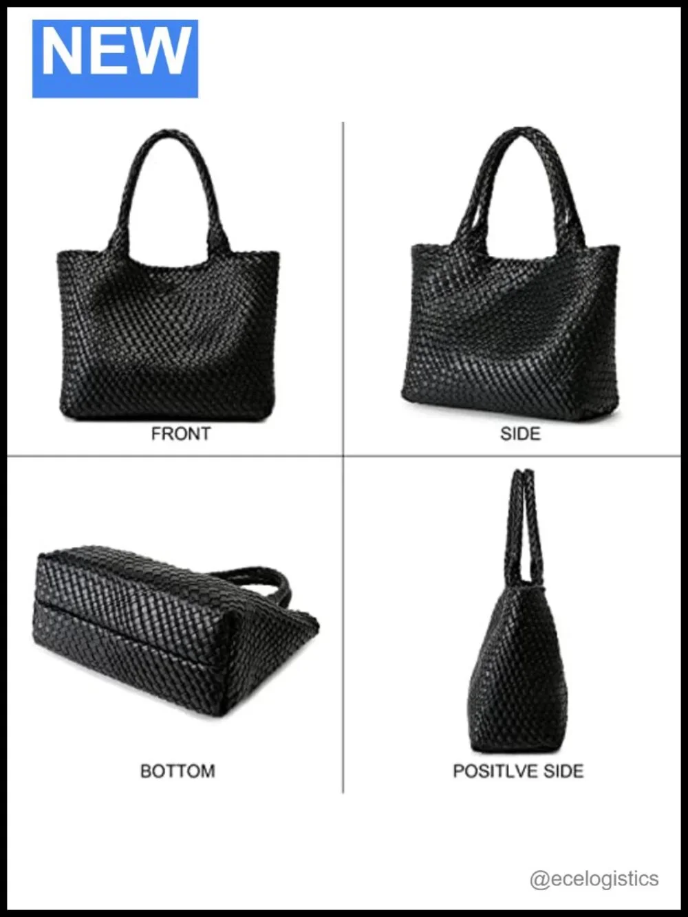 Vegan Leather Handwoven Tote Bag, Top Handle Shoulder Bag Purse Large Capacity